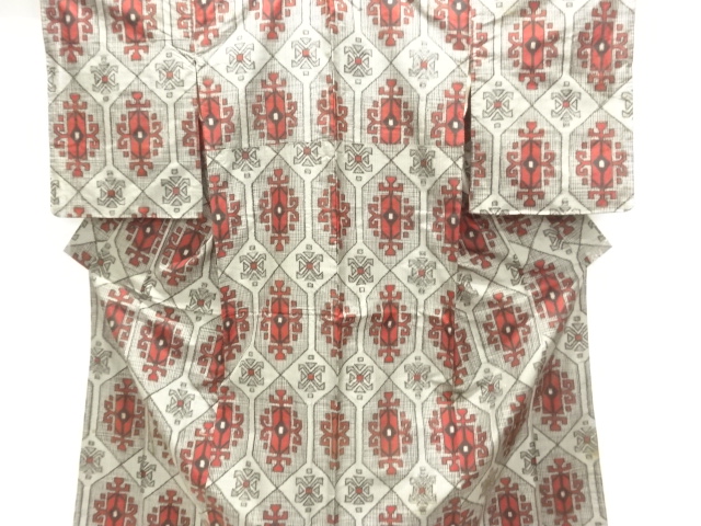 JAPANESE KIMONO / ANTIQUE KIMONO / SILK / MEISEN / WOVEN ABSTRACT FLOWER